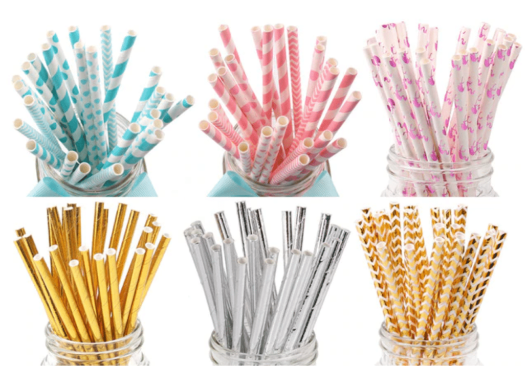 biodegradable paper straws silver gold pink blue